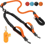 SlowTon black dual dog coupler leash detailing the premium metal snap hooks for collar attachment.