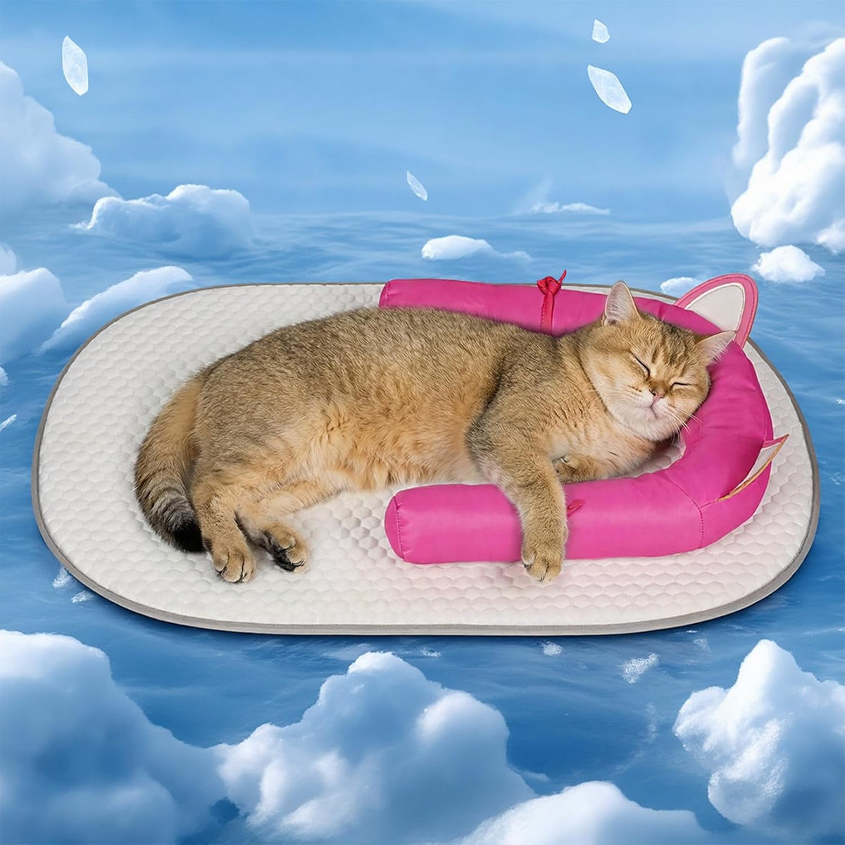 Cat Cooling Mat with Soft U-Shaped Pillow- Breathable Calming Cooling Pad for Cats- Portable Washable Summer Cooling Cat Bed for Indoor Or Travel Use,Blue Shark-2 - Image 11