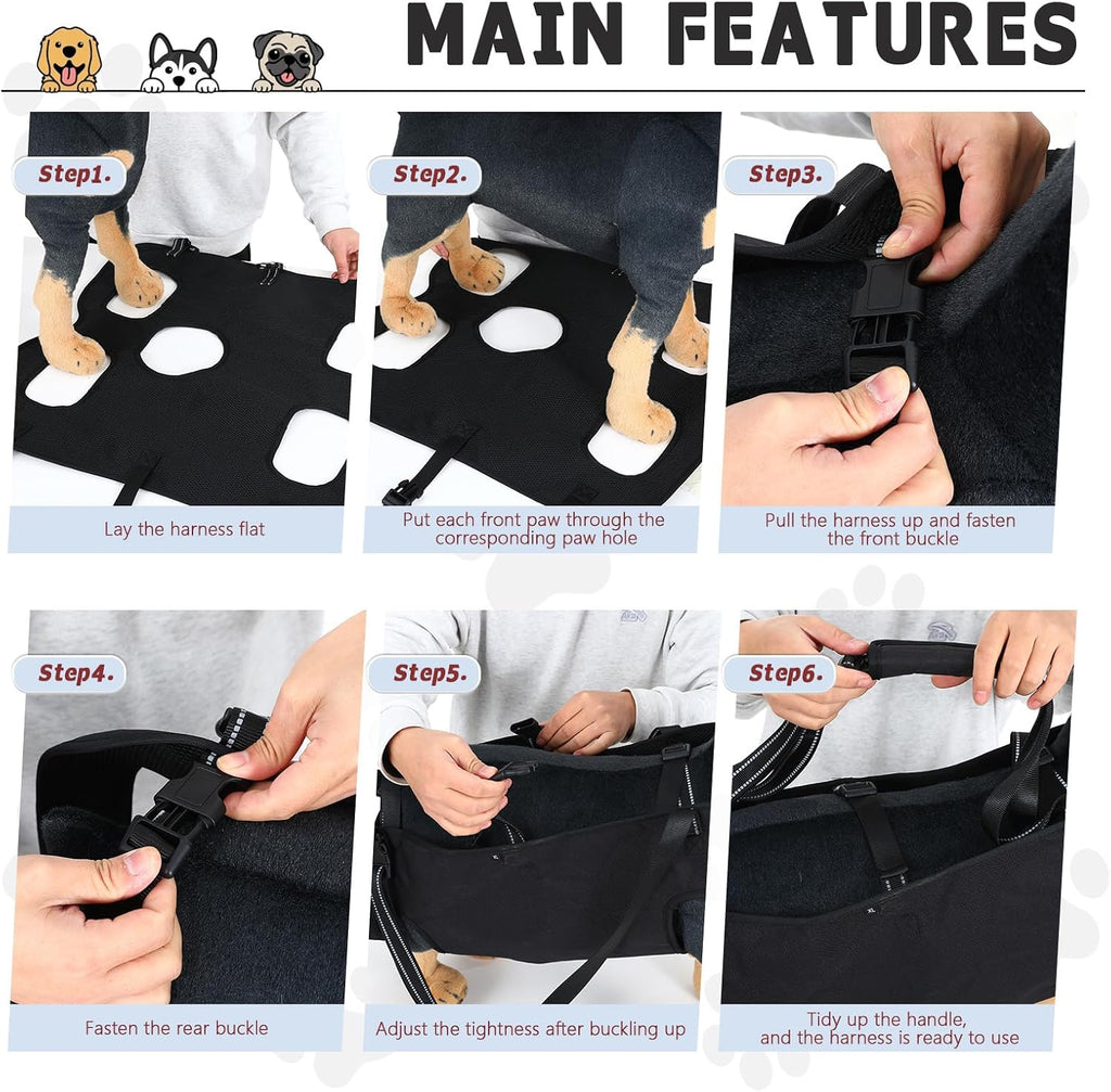 Dog Lift Harness with Pocket Full Body Dog Harness with Adjustable Handle Dog Carrying Sling Pet Legs Support Sling for Senior Dogs Joint Injuries Post Surgery Recovery Hiking,Black,XL - Image 4