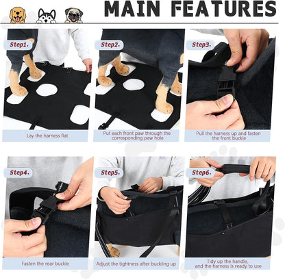 Dog Lift Harness with Pocket Full Body Dog Harness with Adjustable Handle Dog Carrying Sling Pet Legs Support Sling for Senior Dogs Joint Injuries Post Surgery Recovery Hiking,Black,XL - Image 4