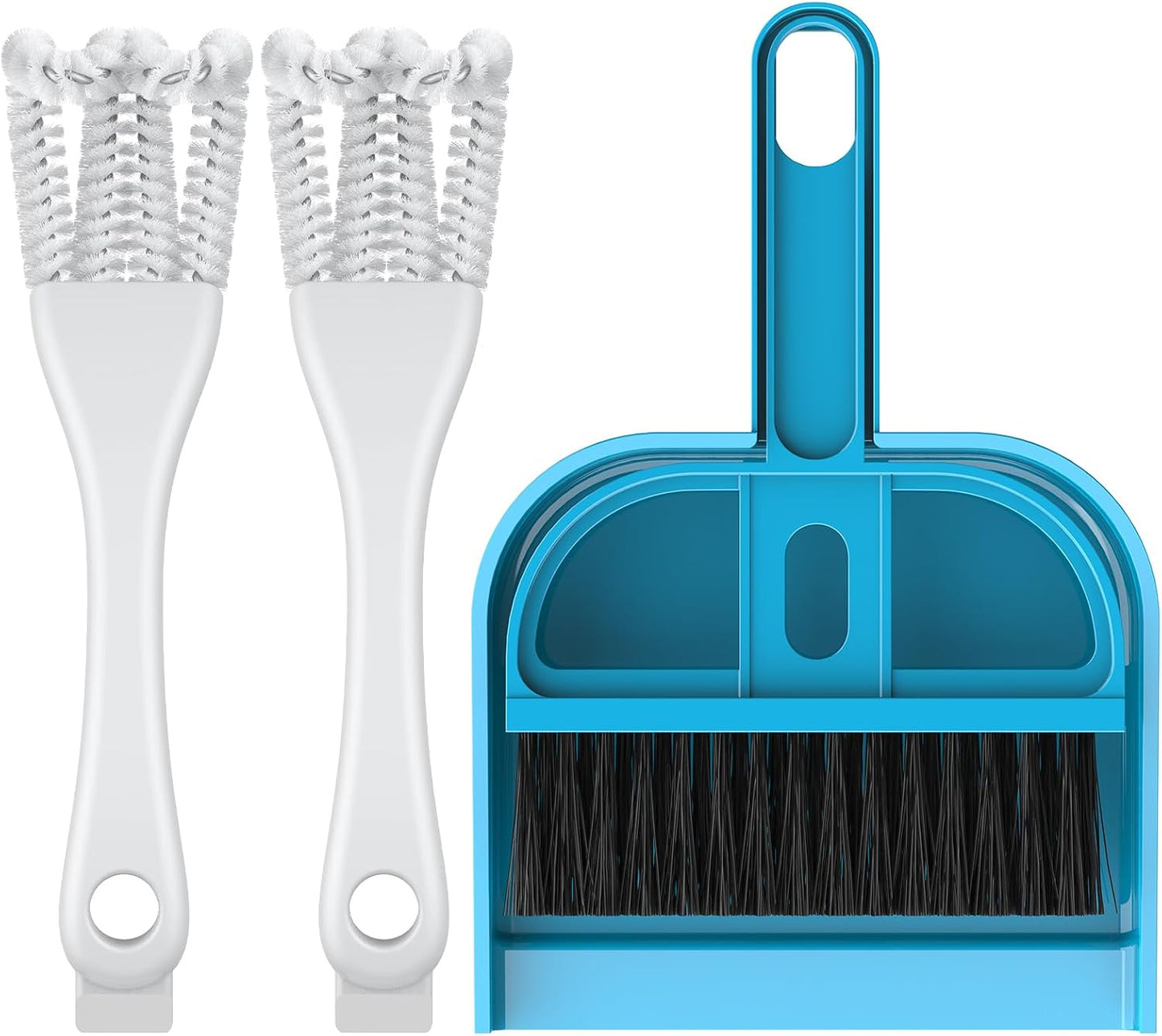 Pawfly 3 Piece Bird Cage Cleaner Brush with Shovel front view showing the complete blue cleaning set.