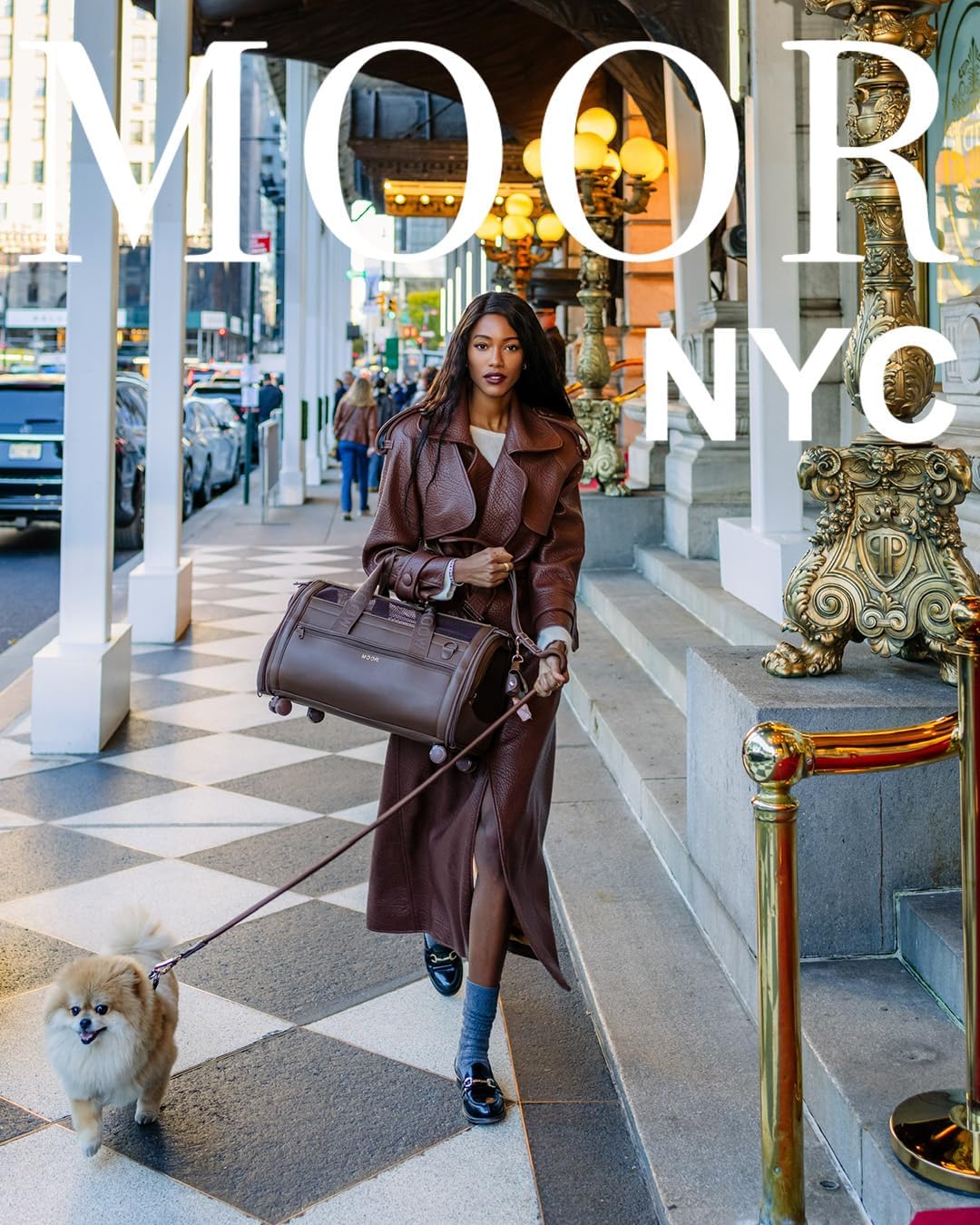 Ergonomic handles on Moor Nyc cocoa pet travel bag