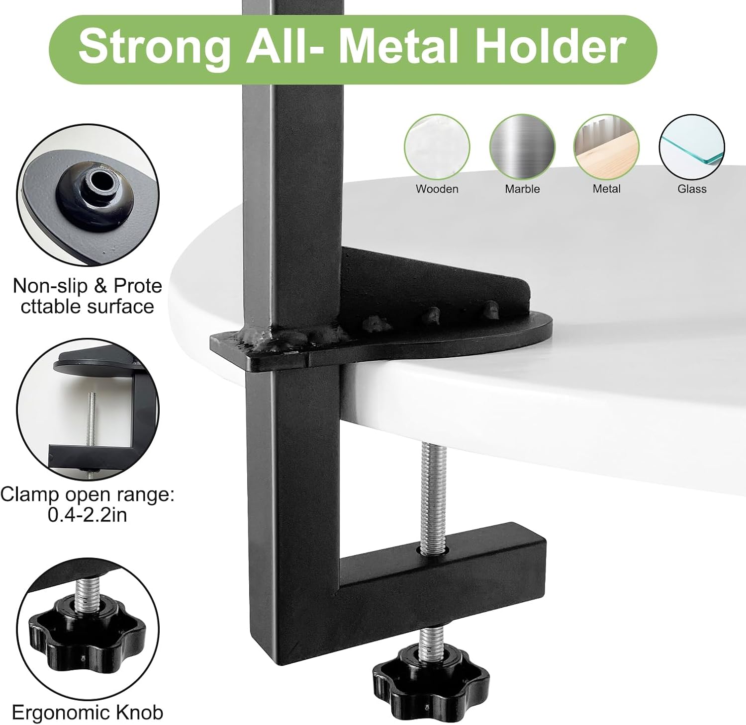 Close up of heavy duty metal clamp for grooming table