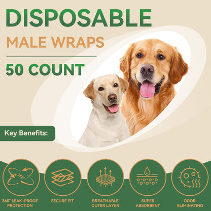 Ultra absorbent belly bands for male dogs displaying the three yellow wetness indicator lines