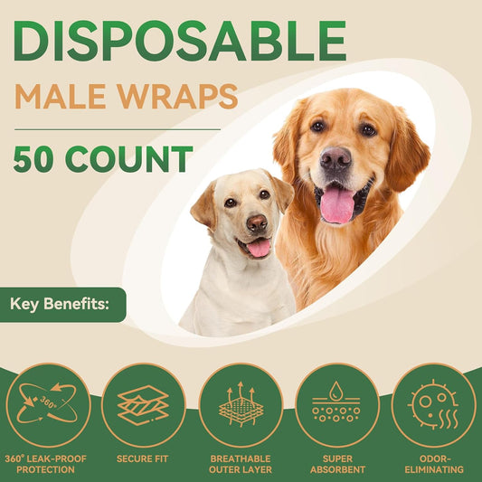 Ultra absorbent belly bands for male dogs displaying the three yellow wetness indicator lines