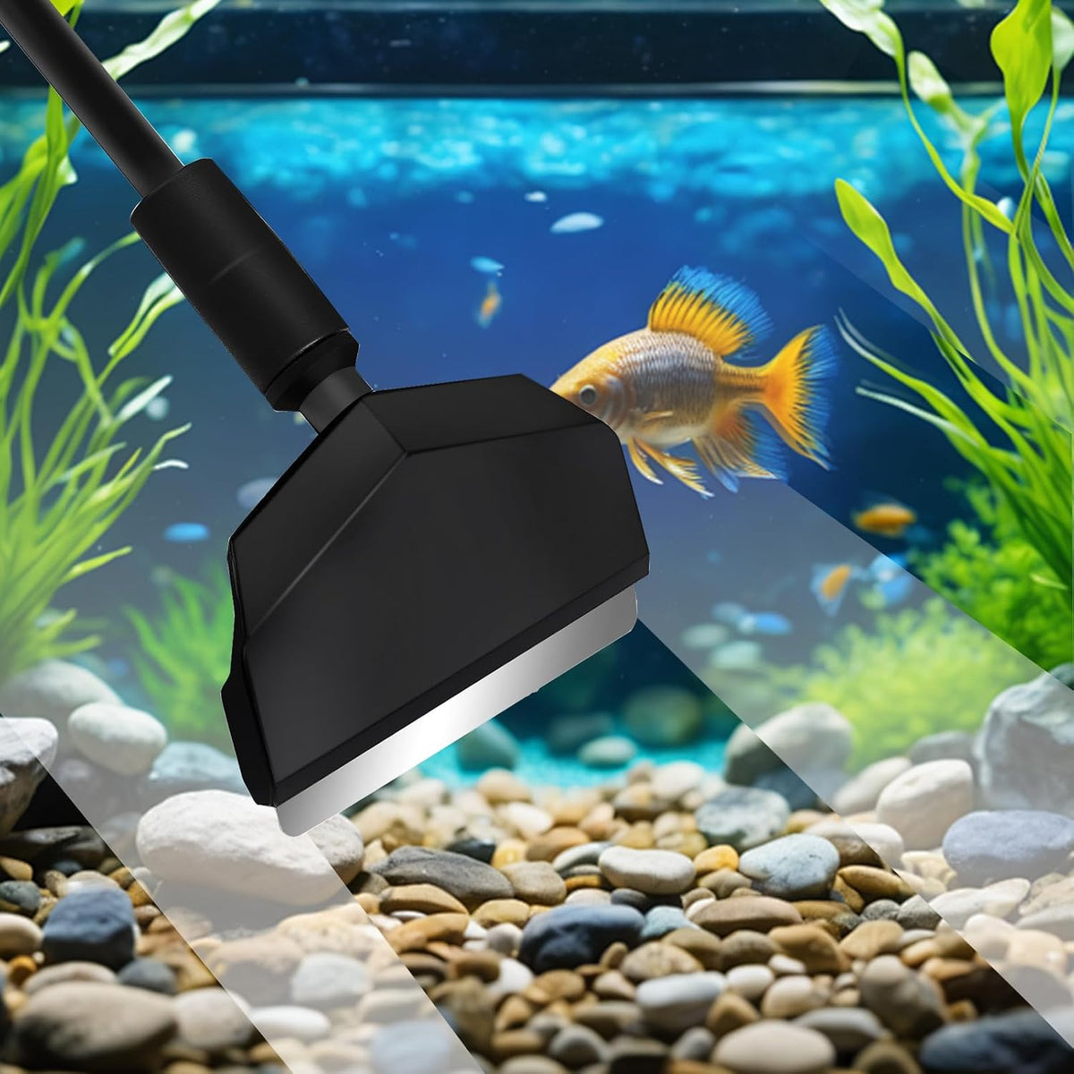 AQUANEAT nano aquarium glass cleaner demonstrating the right angle sponge brush for cleaning tight tank corners.