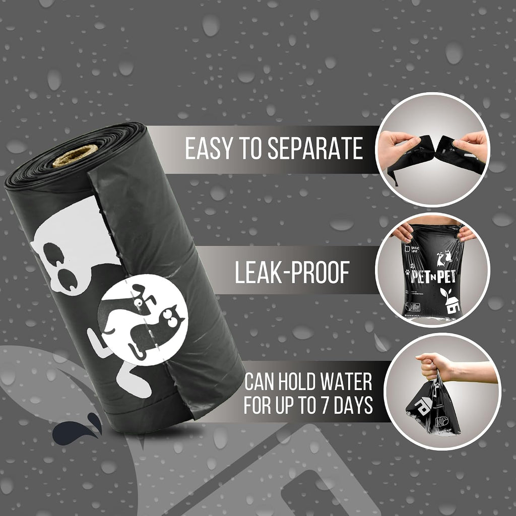 Close up of the plant-based and leakproof material of the black dog poop bag.
