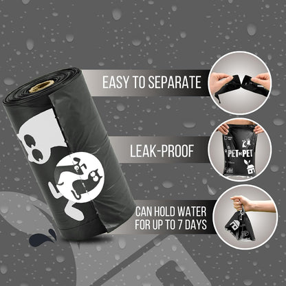 Close up of the plant-based and leakproof material of the black dog poop bag.