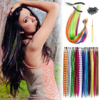 Jiefeng synthetic feather hair extensions kit with 13 colors