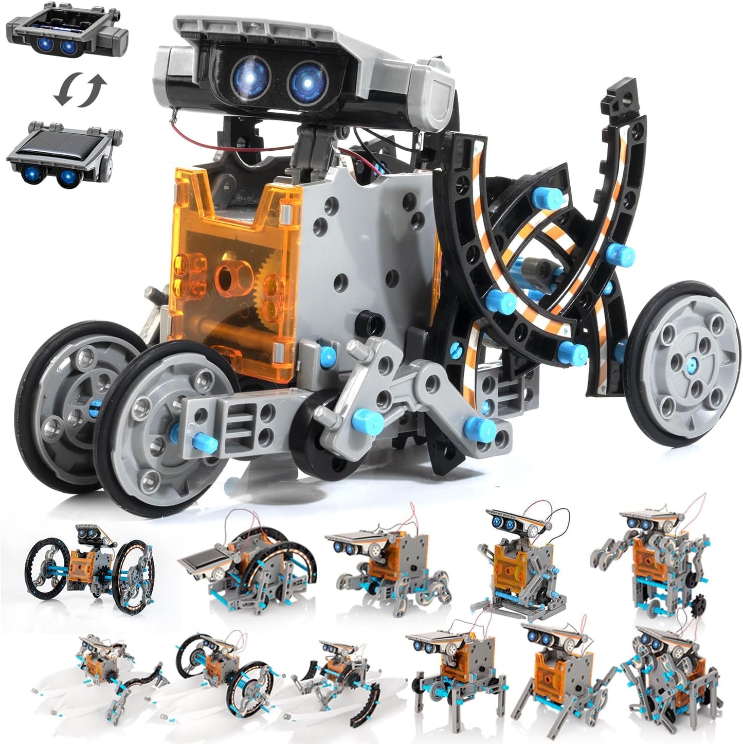 KIDWILL 14-in-1 Solar Robot Kit front packaging box showing multiple assembled robot variations
