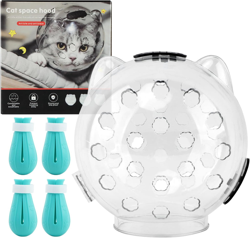 Cat Muzzle for Grooming, Transparent Cat Helmet with 4 Silicone Claw Covers, Adjustable Breathable Kitty Hood Anti Bite Bubble Astronaut Groomin Mask for Pet Bath Nail Trimming,S - Image 9