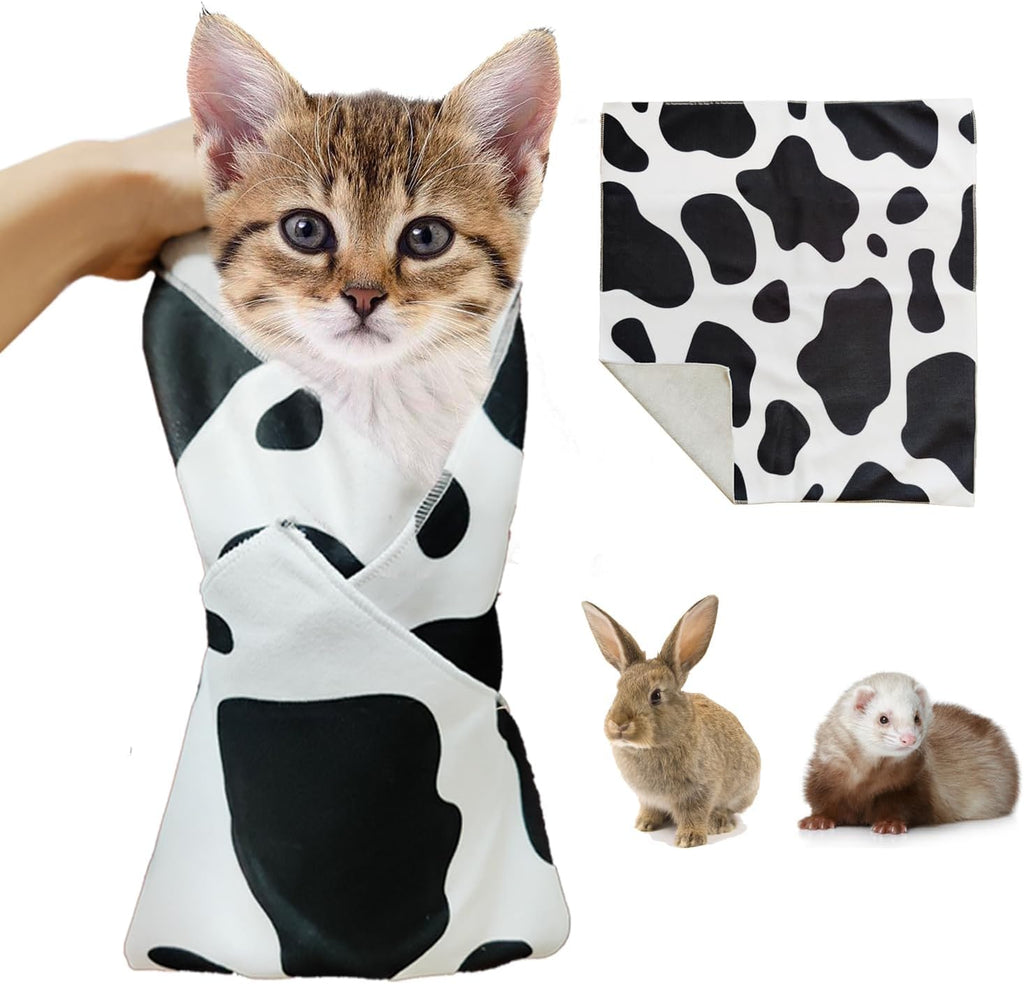 Maycreate KEYIDE cat grooming wrap front view showing cow print pattern