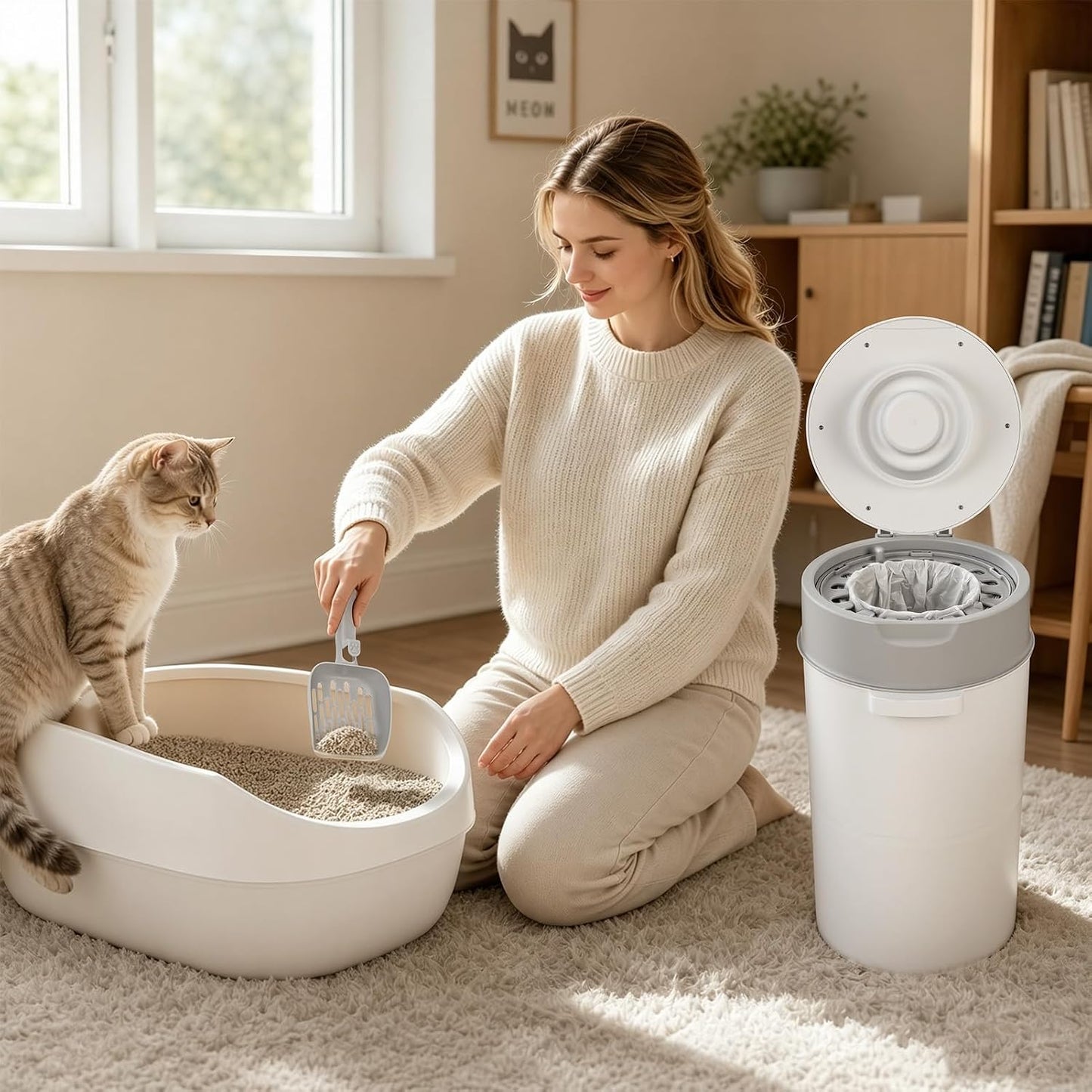 Makamsui 13L trash can with included plastic scooper attached