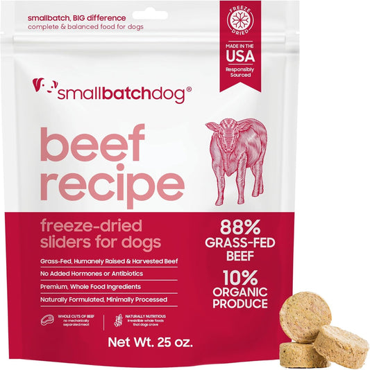 Smallbatch Pets Freeze Dried Raw Dog Food Beef Recipe 25 Ounce front packaging view