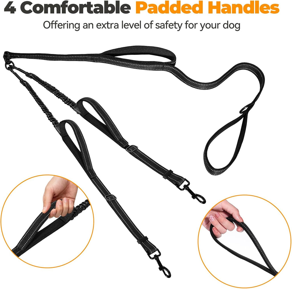 Black dual pet lead showcasing four comfortable padded traffic handles