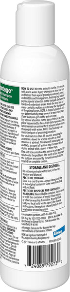 Advantage cat shampoo bottle back label instructions