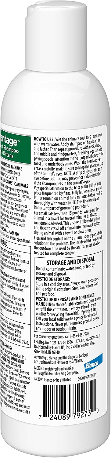Advantage cat shampoo bottle back label instructions