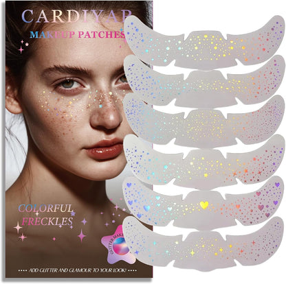 Cardiyar Glitter Freckles Face Tattoo packaging front view showing holographic sparkle patches.