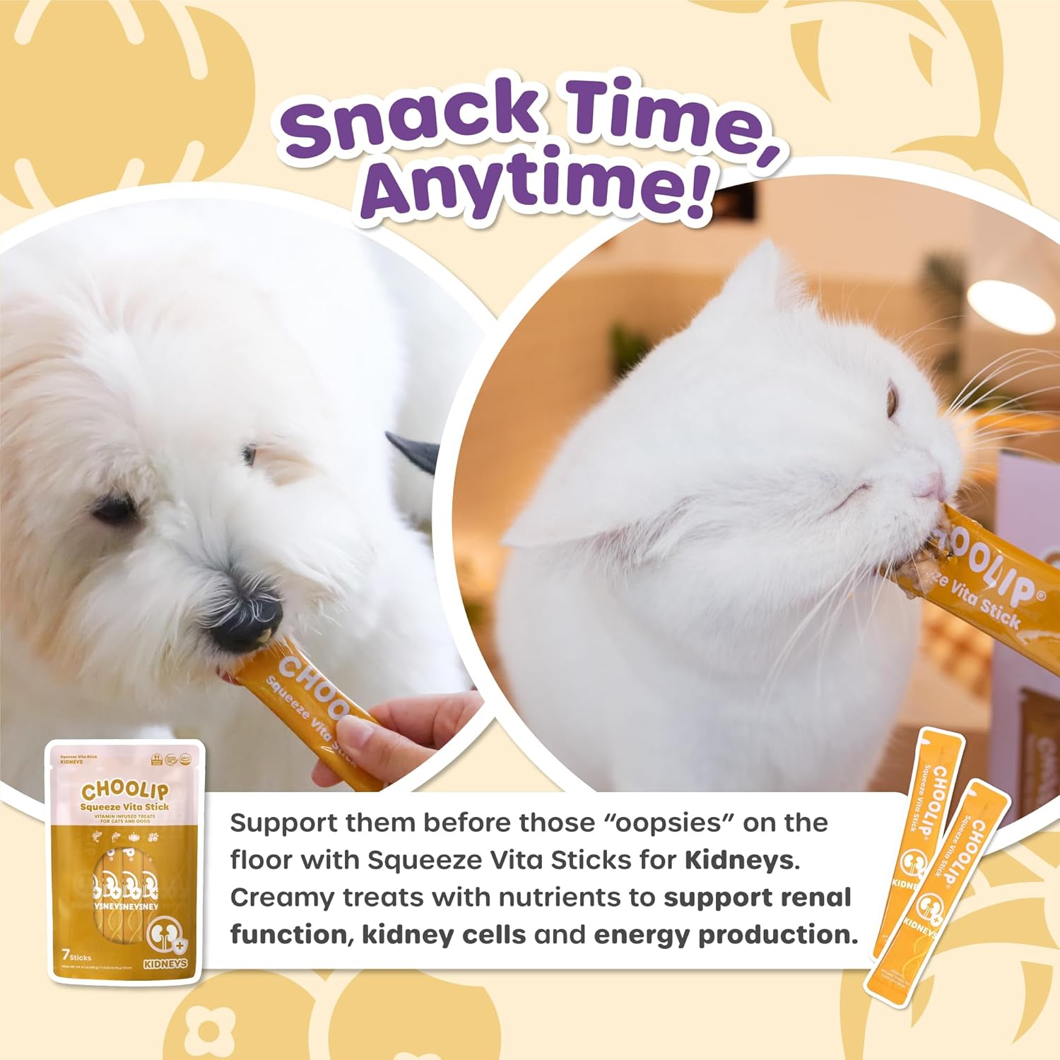 Choolip Squeeze Vita Stick Lickable Cat and Dog Treats, 7-Count Kidney Support, Tuna and Pollack with Pumpkin, Blueberry and Omega-3, Grain-Free, Vet-Formulated - Image 7