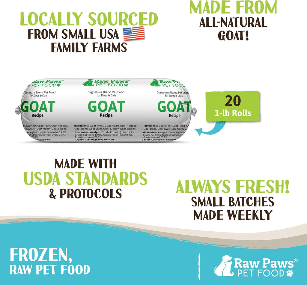 Raw Paws 20 pack frozen goat dog and cat food rolls