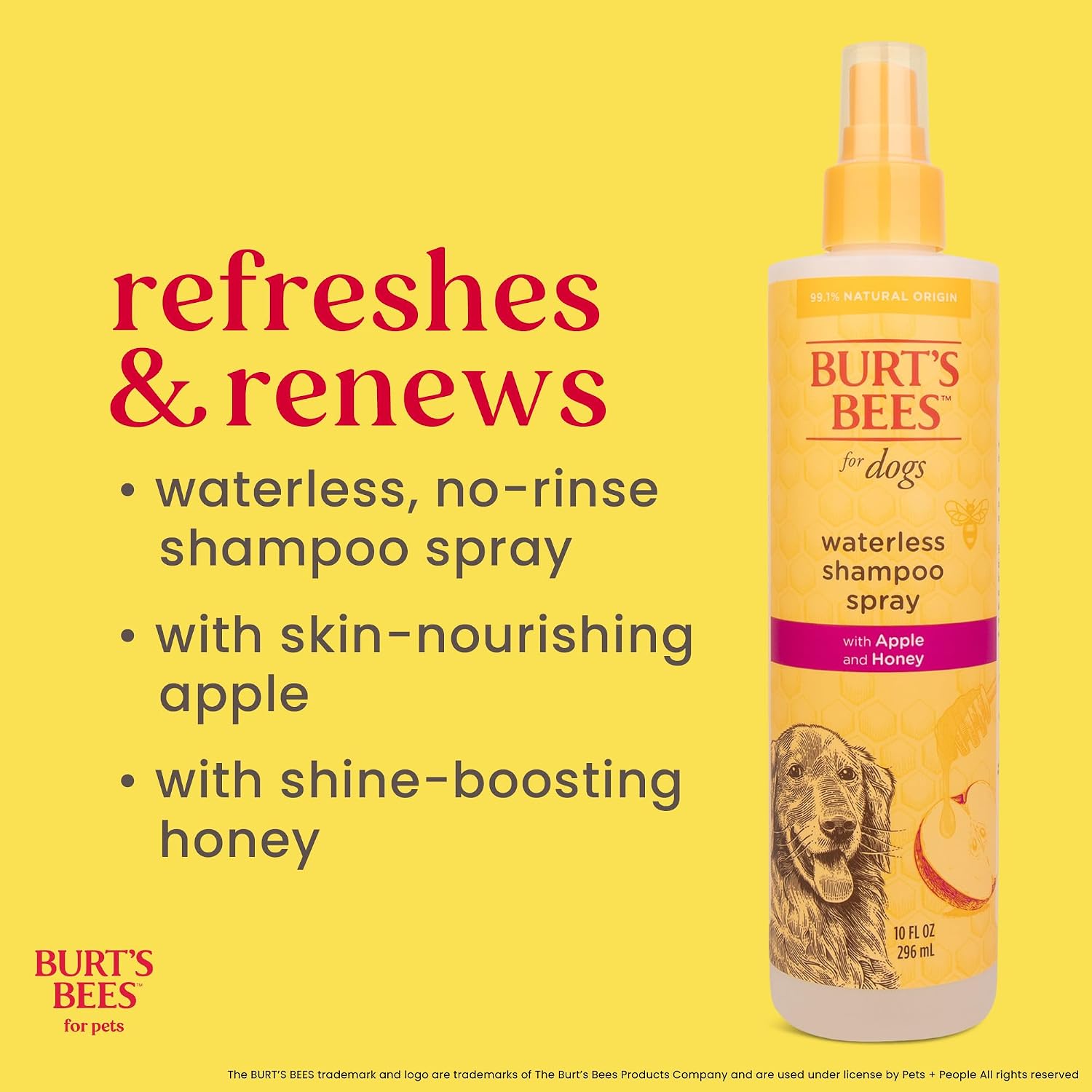 Burt's Bees for Pets Waterless Shampoo Spray for Dogs, Apple & Honey, No-Rinse Dry Dog Shampoo for All Dogs and Puppies, pH Balanced, No Sulfates, Parabens, Phthalates, 10 Fl Oz - Image 3