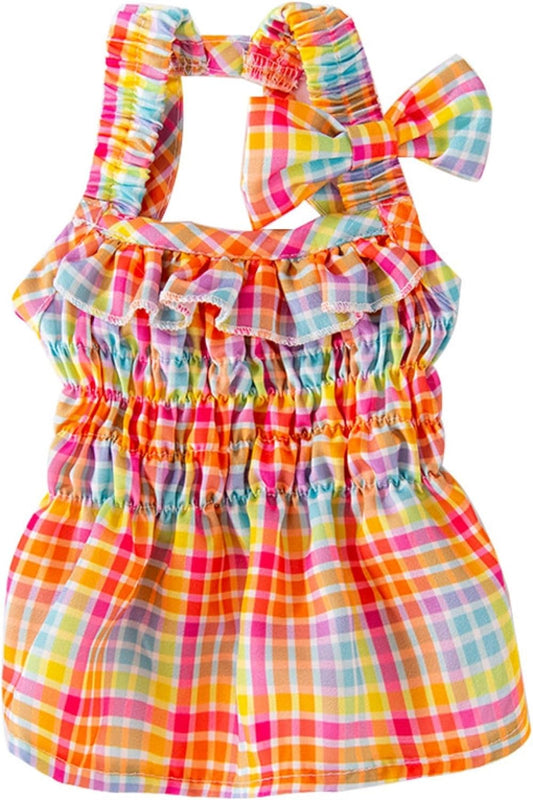 Taoqiao colorful rainbow dog skirt pet dress front view