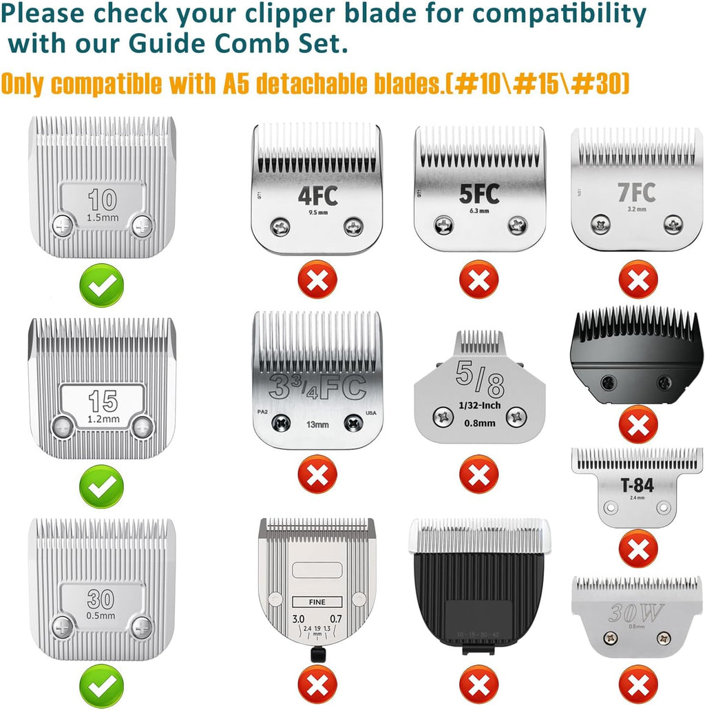 Close-up view of the smooth stainless steel teeth on the Shernbao snap-on guide comb guards
