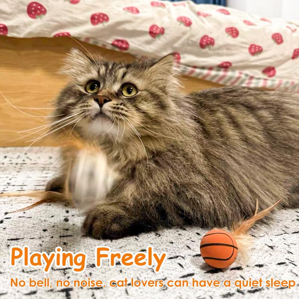 Elastic rubber cat bouncy balls with realistic fluttering feathers for indoor kittens