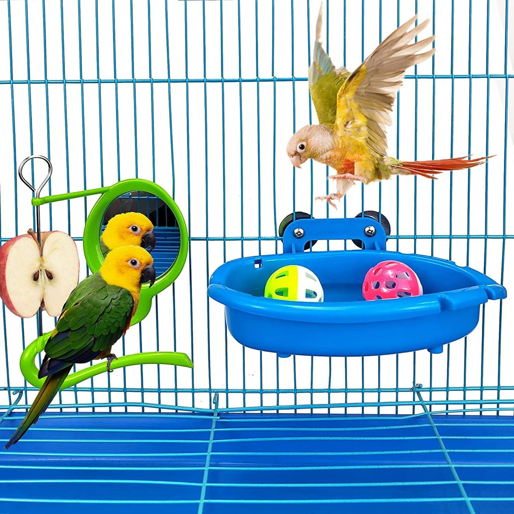 Bird Bath for Cage with 3 Balls Bird Tub Bowl Basin Hanging Birdbath Toy Pet Parrot Cage Budgie Accessories Shower Parakeet Cockatiel Water Shower Box Food Feeder Holder Tray Bird Cage Accessories - Image 4