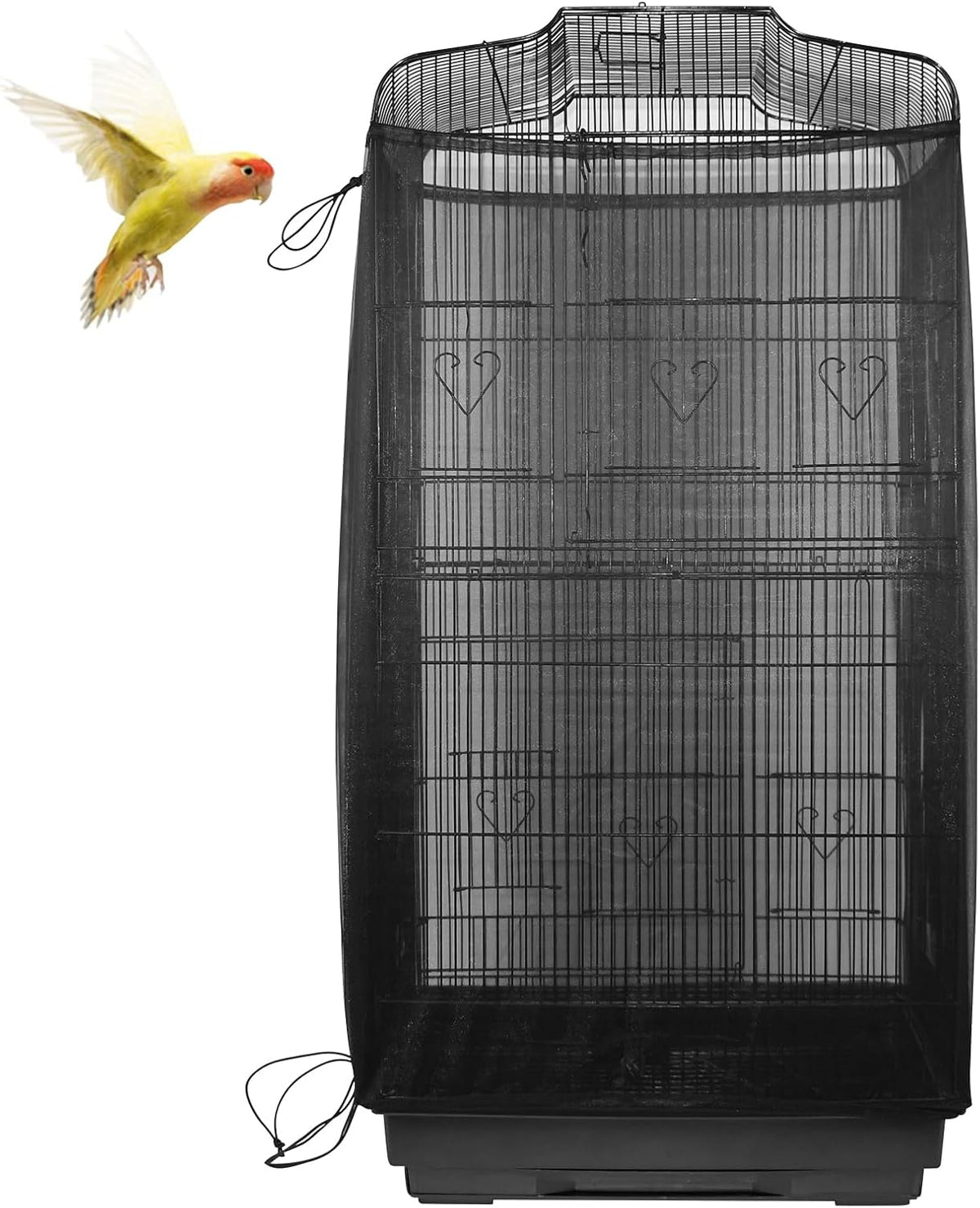 ASOCEA Large Bird Cage Seed Cather,Bird Cage Cover Adjustable Soft Airy Skirt Guard Birdcage Nylon Mesh Net for Parrot Parakeet Macaw African Round Square Cages Cover (118 * 31.5in/300 * 80cm) (Black) - Image 9