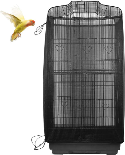 ASOCEA Large Bird Cage Seed Cather,Bird Cage Cover Adjustable Soft Airy Skirt Guard Birdcage Nylon Mesh Net for Parrot Parakeet Macaw African Round Square Cages Cover (118 * 31.5in/300 * 80cm) (Black) - Image 9