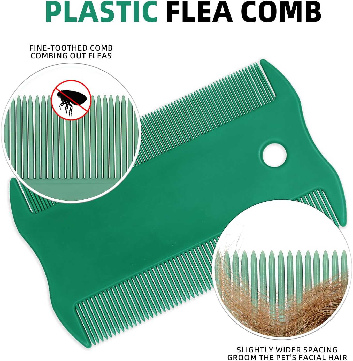 Green Pet Double-Sided Flea Comb Set 3 Pack Dog Lice&Tick Comb Cat Fine&Wide Tooth Comb for Dogs and Cats Remove Loose Hair Dirt Fleas - Image 2
