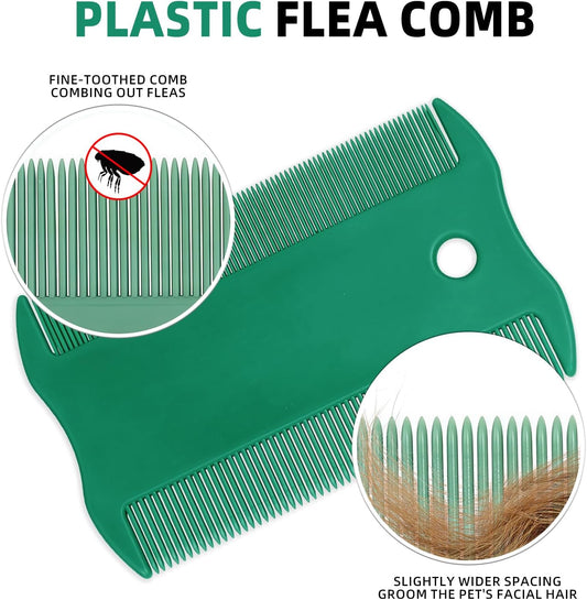 Green Pet Double-Sided Flea Comb Set 3 Pack Dog Lice&Tick Comb Cat Fine&Wide Tooth Comb for Dogs and Cats Remove Loose Hair Dirt Fleas - Image 2