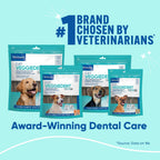 Back label view of Virbac VeggieDent medium dog dental chews with ingredients list