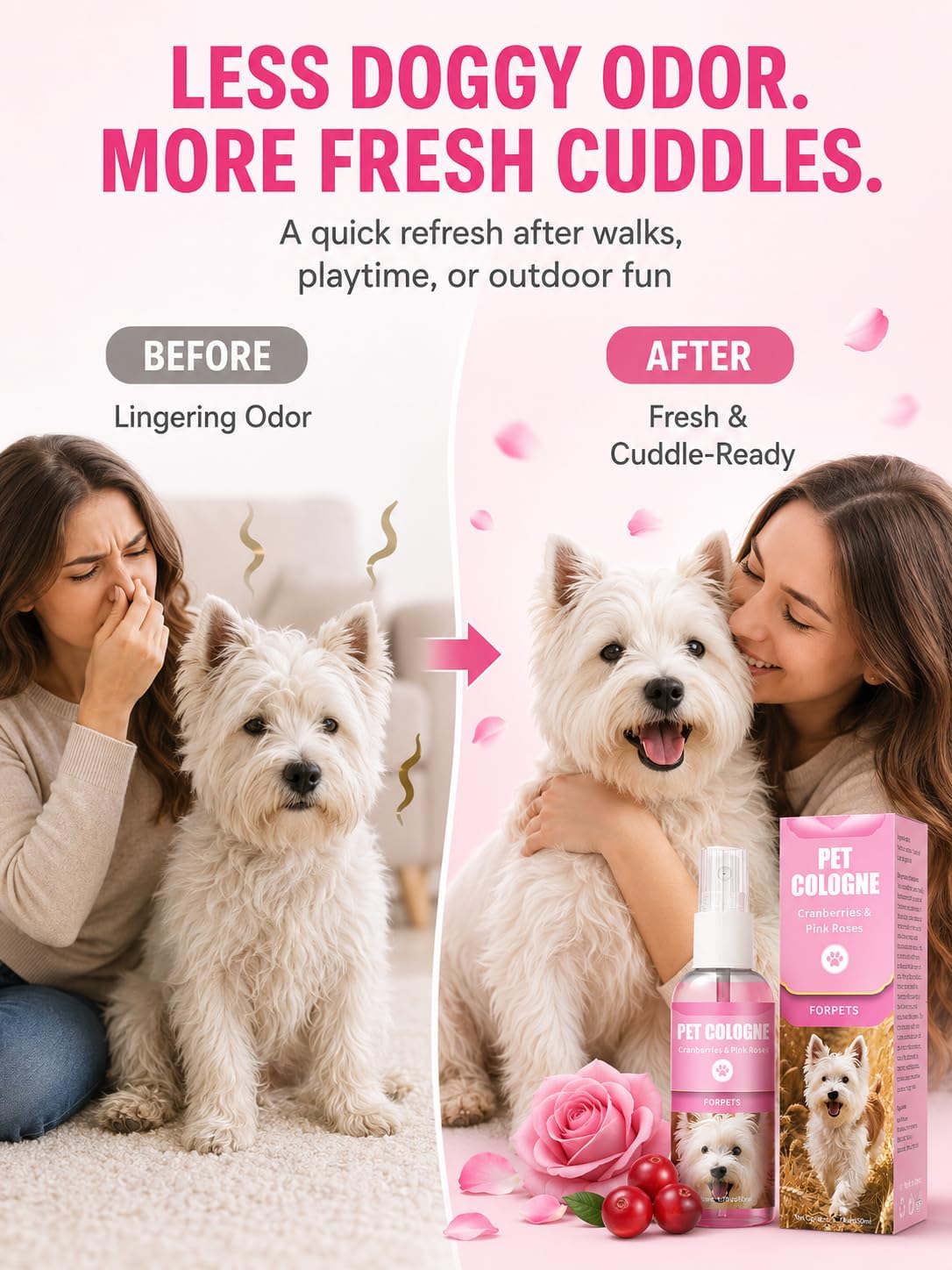 Long lasting dog fragrance spray bottle for pet grooming