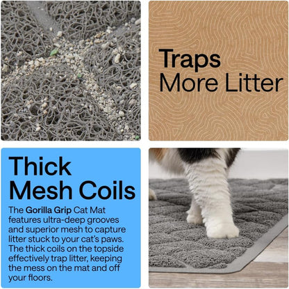 Water resistant backing of Gorilla Grip gray cat mat resting on floor