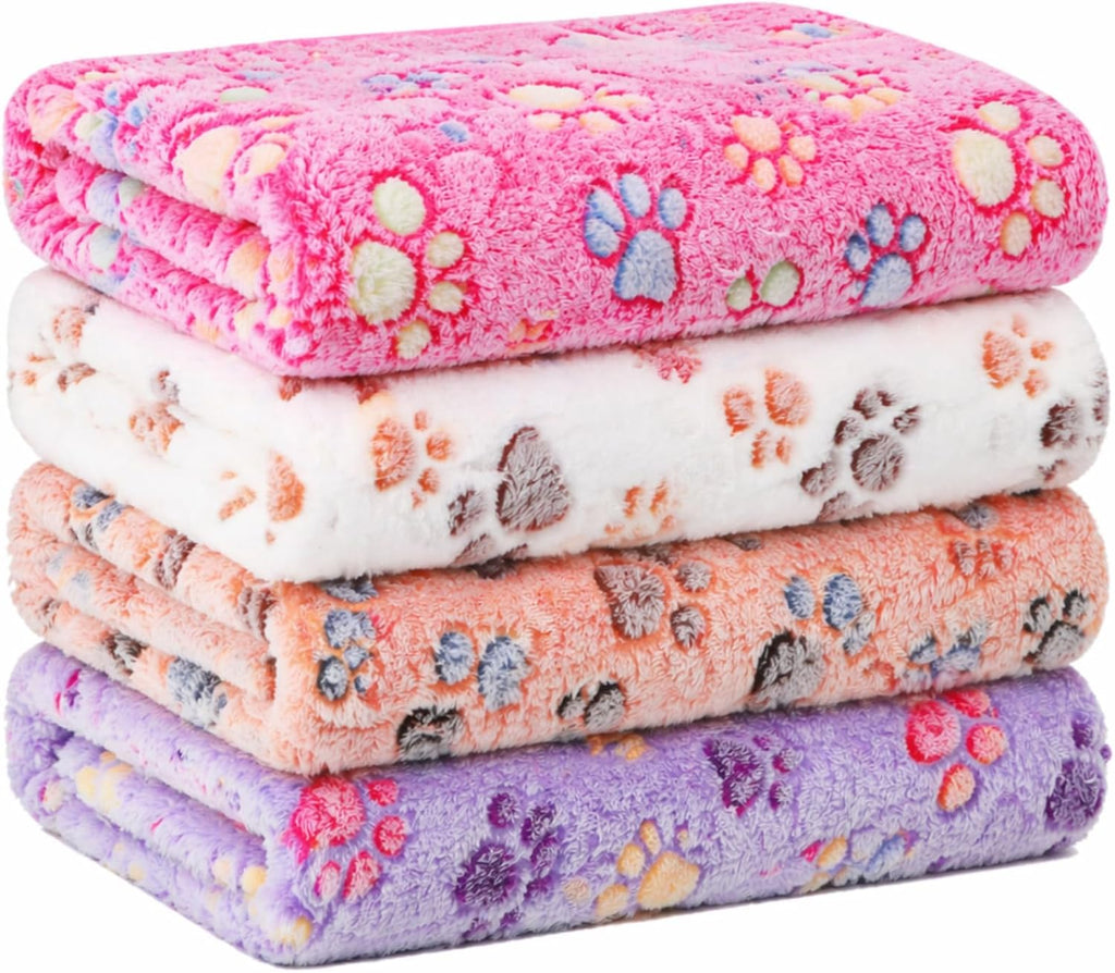 Tatuo 4 Pack Fleece Dog Blankets for Puppy Cats Multi-Size Sleep Mat for Pet Guinea Pig Soft Washable Warm Crate Bed Puppy Teething Toys Print Pattern Blanket Indoor(Mixed Color,24 x 16 Inch,Paw) - Image 12