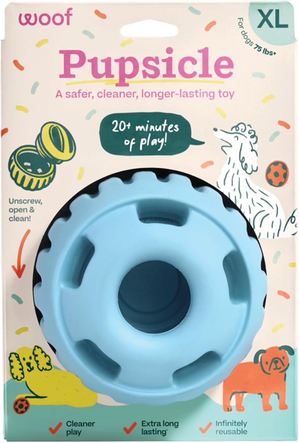 WOOF Party Pupsicle - Long-Lasting Interactive Dog Toys for Boredom - Low-Mess Design - Birthday Gifts for Dogs - Large Dog Toys - Party Pink - Image 13