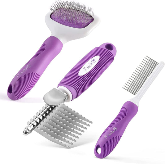 Poodlie Poodle Pet grooming bundle front view showing three premium tools