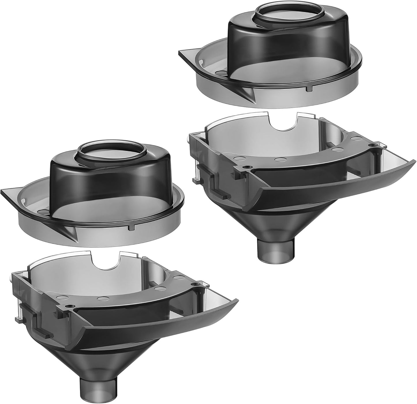 Gulfmew replacement funnel and cover set front view showing two grey food grade plastic funnels for formula dispensers.