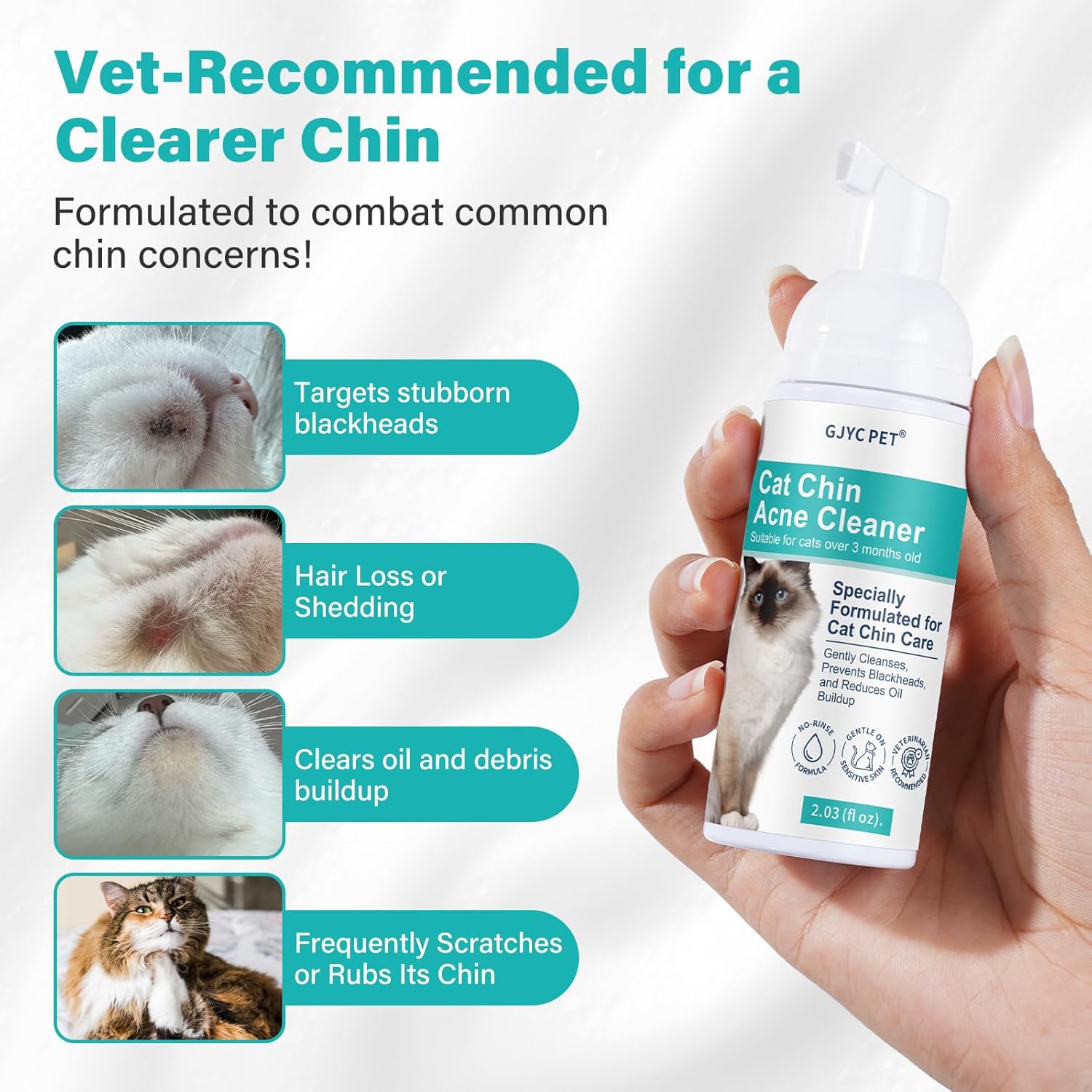 Feline grooming kit for sensitive skin featuring the two point zero three fluid ounce mousse pump