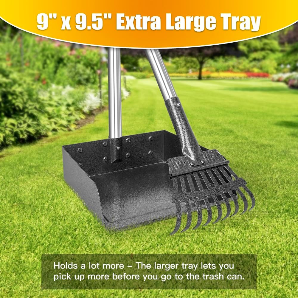 Extra large metal tray filled with garden debris to showcase capacity.