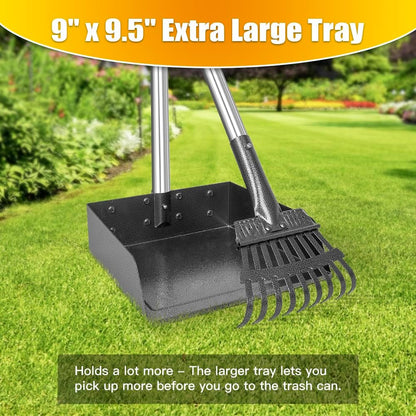 Extra large metal tray filled with garden debris to showcase capacity.