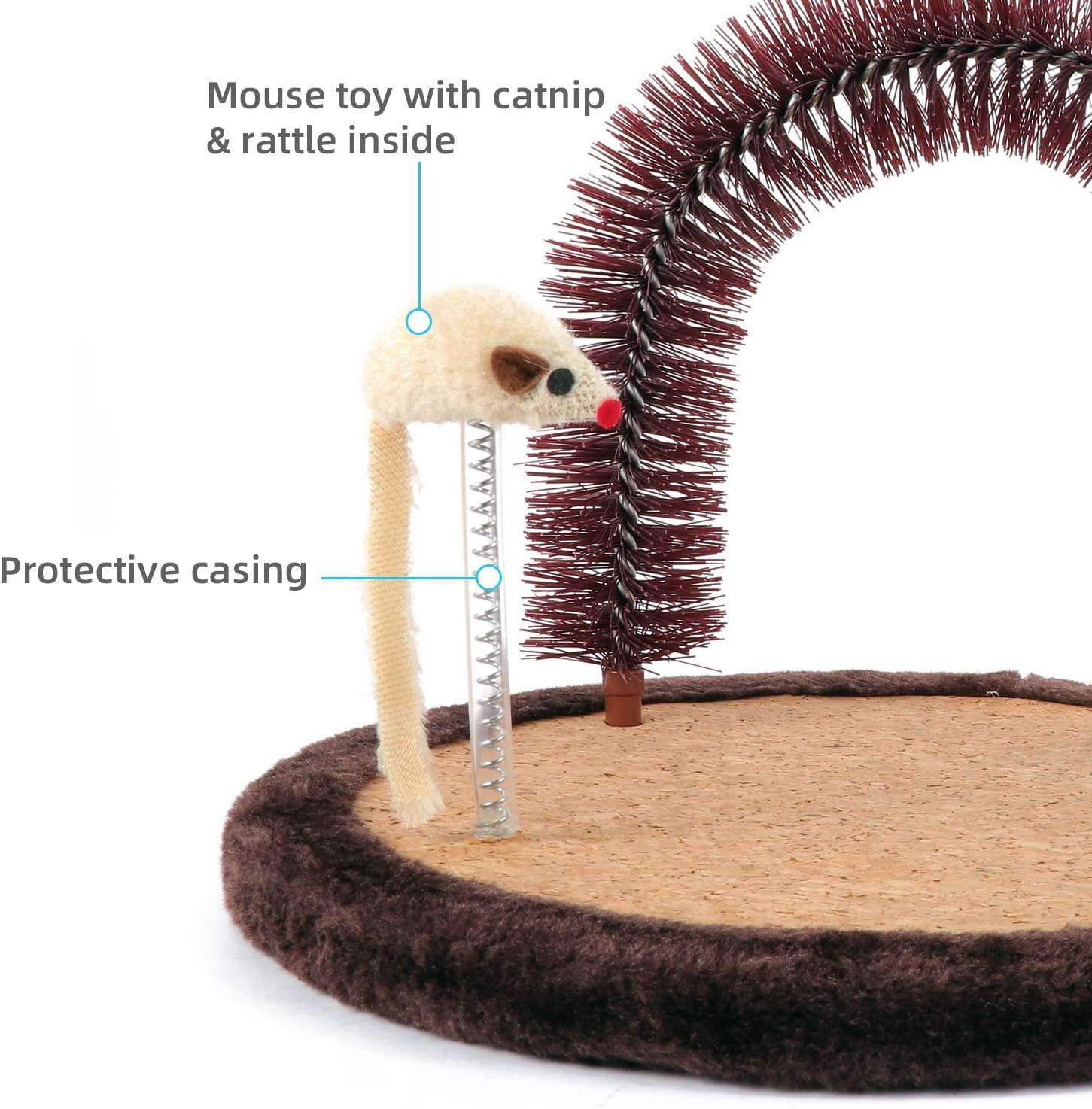Happi N Pets brown cat scratching pad station showing the heavy duty base thickness details