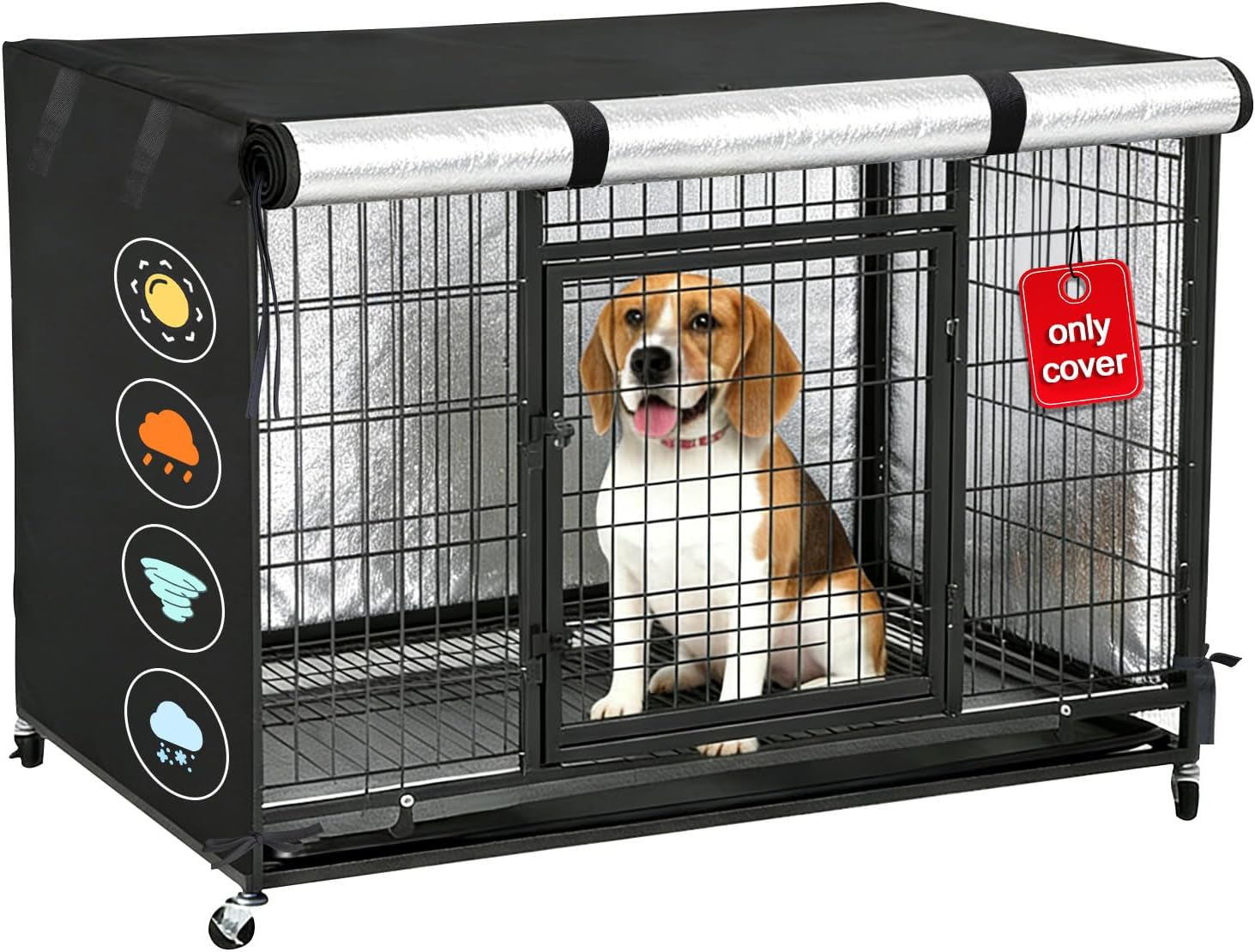 Luv4babe heavy duty dog crate cover front view fitted on a wire kennel
