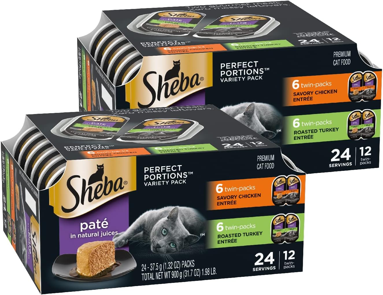 Sheba Perfect Portions Wet Cat Food Pate with Sustainable Salmon, Signature Seafood Entree, and Tender White Fish and Tuna Entree Variety Pack, 2.6 oz. Twin Pack Trays (24 Count, 48 Servings) - Image 10