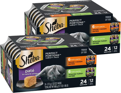 Sheba Perfect Portions Wet Cat Food Pate with Sustainable Salmon, Signature Seafood Entree, and Tender White Fish and Tuna Entree Variety Pack, 2.6 oz. Twin Pack Trays (24 Count, 48 Servings) - Image 10