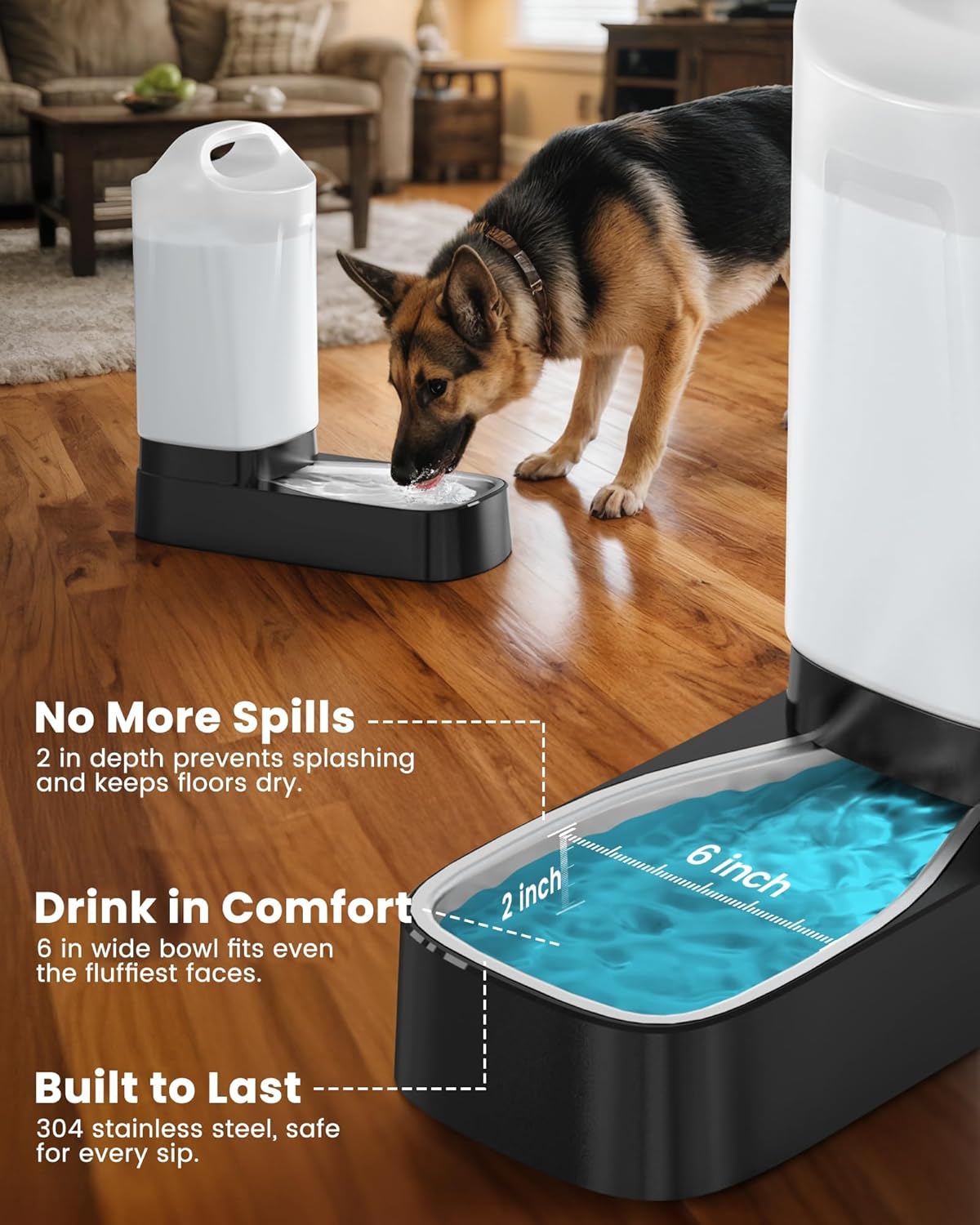Durable and non toxic BPA free plastic reservoir filled with fresh drinking water for pets