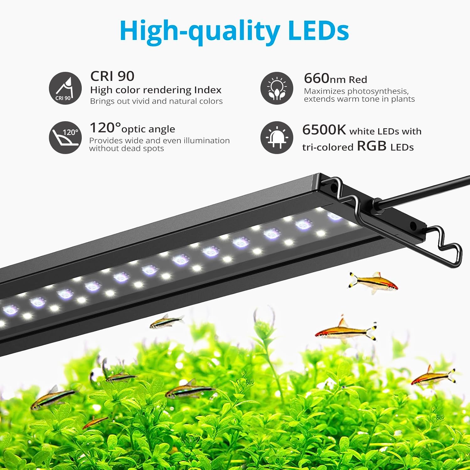 Nicrew C10 full spectrum light installed on fish tank