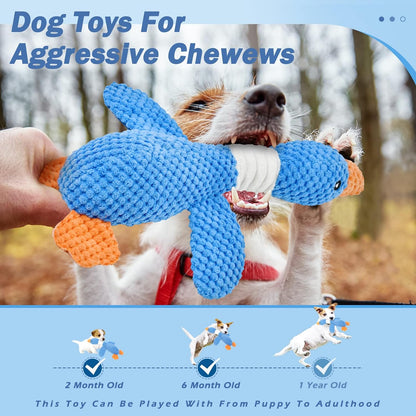 Dog playing with Vitscan crinkle squeaky goose toy